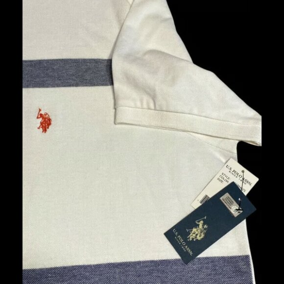 US POLO ASSN White Blue Classic Striped 2XL Polo Collared Logo SS Shirt NWT - Picture 3 of 6